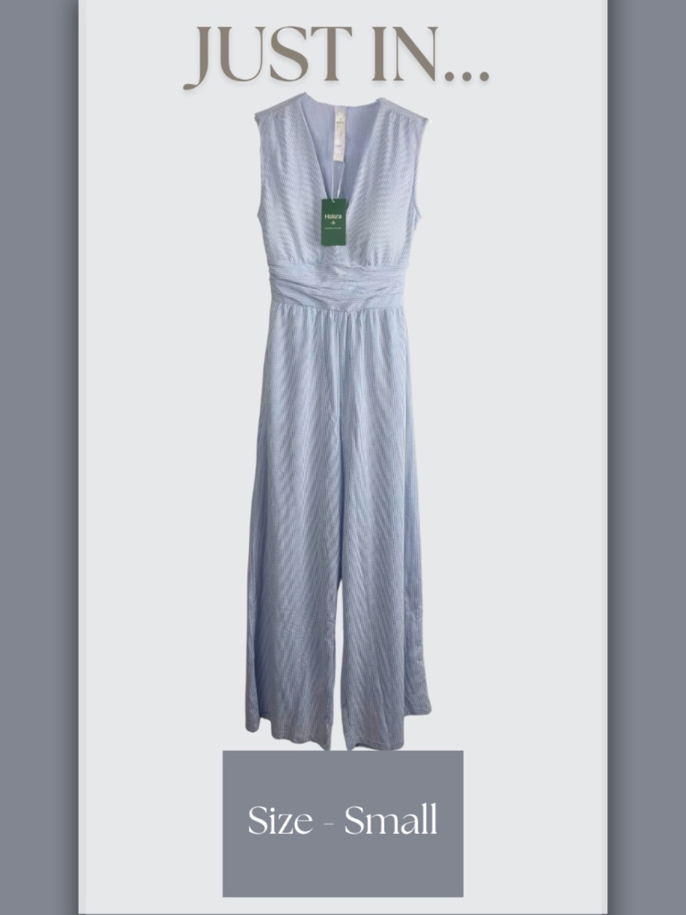 HALARA Blue White Striped Sleeveless Wide-Leg V-Neck Jumpsuit Athleisure Casual